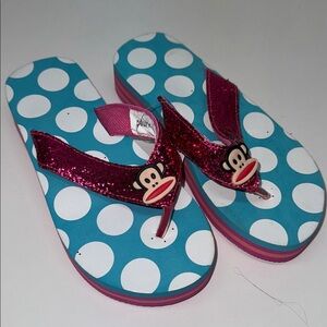 🔥Polka Dot Flip Flops with Monkey Design Sz 2/3 New